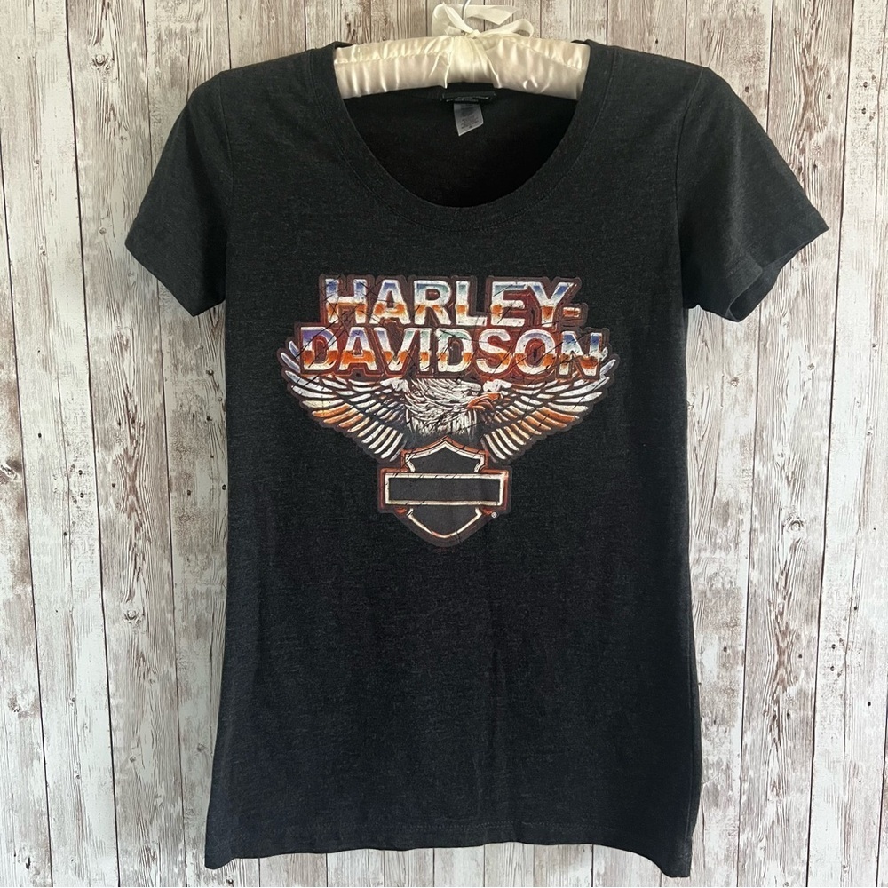 Harley-Davidson Black Short Sleeve Tee with Multicolor Eagle Graphic